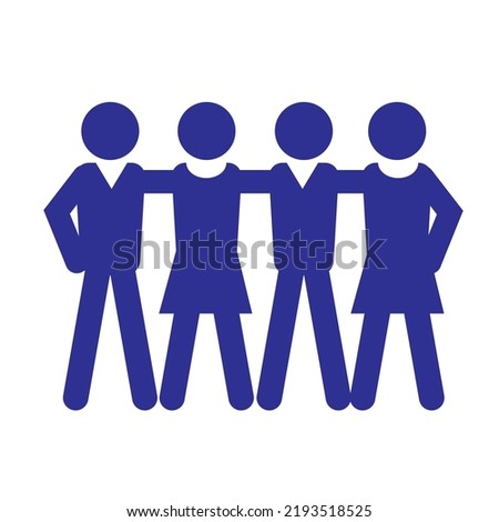 vector illustration of four people figures putting hands on each others shoulders