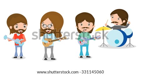 vector illustration of four people in a music band on white background, Person playing Musical Instruments,illustration of young playing different musical instruments,Vector Illustration Stock photo © 