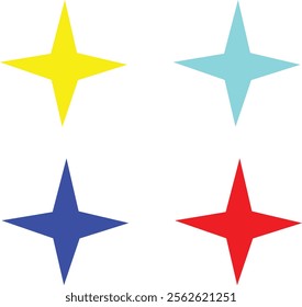 Vector Illustration of Four Point Stars in Multiple Colors on a White Background Design