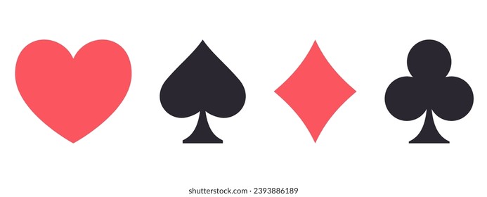 Ilustración vectorial de las cuatro cartas de juego de Poker se adaptan a los símbolos aislados en fondo blanco.