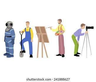Vector illustration of a four professions set