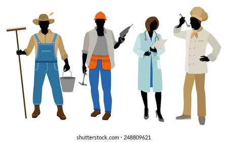 Vector illustration of a four professions set