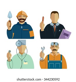 Vector illustration of a four professions set