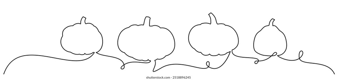 Ilustración vectorial de cuatro contornos de calabaza conectados por vides rizadas que fluyen, mostrando un diseño minimalista.