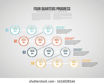 Vector illustration of Four Quarters Progress Infographic design element.