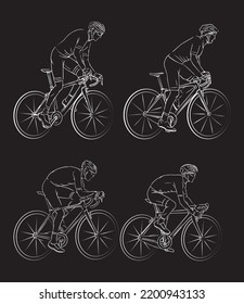 Juego esquemático de cascos negros para bicicletas. Cara del vector estilizado del ciclismo