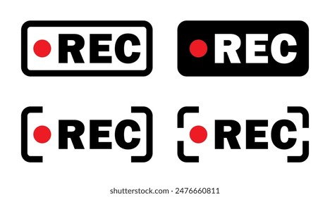 Vector illustration of four REC icons with a red dot, ideal for recording and media design purposes.