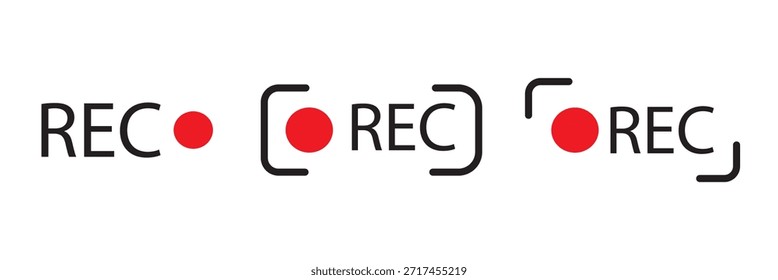 Ilustración vectorial de cuatro iconos REC con un punto rojo, ideal para grabaciones y diseño de medios. Iconos de récord. de Botón Video de registro.