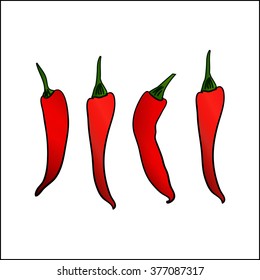 Vector illustration of a four red chili pepper. 
