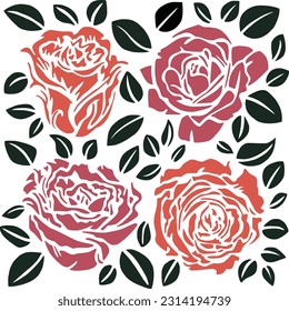 Vector illustration of four roses