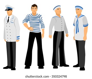 Vector illustration of a four sailors set