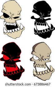 Vector illustration. Four scary skull. Grinning