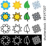 Vector illustration of four seasons in colorful and black and white version