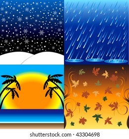 Vector Illustration of the four seasons, Winter, Spring, Summer and Fall.