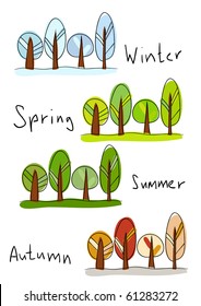 Vector illustration. Four seasons - winter, spring, summer and autumn