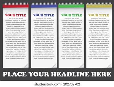 Vector illustration of four spiral notebook in different colors with copy space for text.