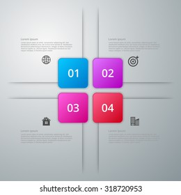 Ilustración vectorial de cuatro infografías cuadradas.