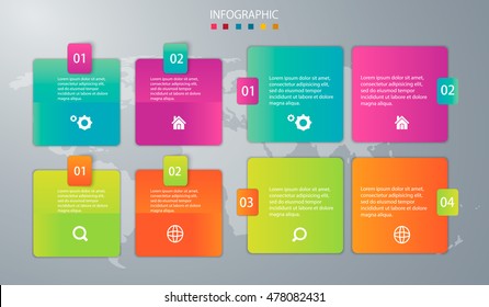Vector illustration of four squares infographics.
