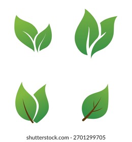 Ilustración vectorial de cuatro hojas estilizadas en verde