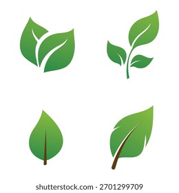 Ilustración vectorial de cuatro hojas estilizadas en verde