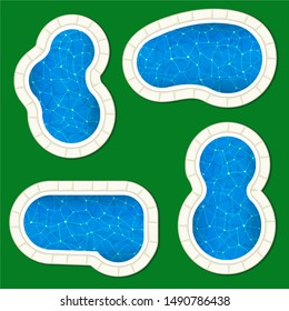 Vector illustration. Four swimming pool icons in realistic style, with textures.