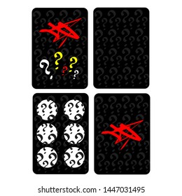 Vector illustration four tarot cards shirt one turned upside down question mark