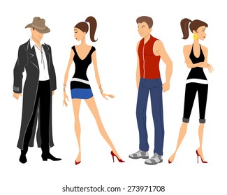 Vector illustration of a four teenagers set