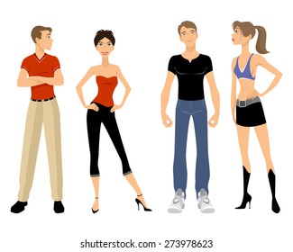 Vector illustration of a four teenagers set