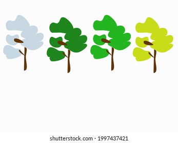Vector illustration of four trees in color as the seasons-winter, spring, summer, autumn with a copy of the space.