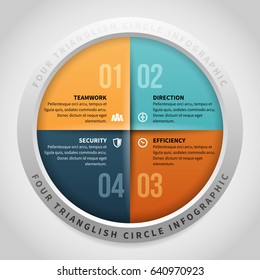 Vector illustration of four trianglish circle infographic design element.