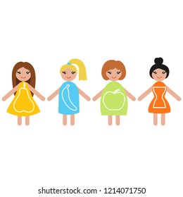 Vector illustration, four types of  woman's body, pear, apple, banana, hourglass