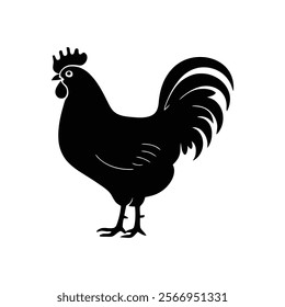 vector illustration of four variations of black silhouettes of roosters and hens