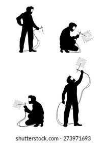 Vector illustration of a four welders silhouettes