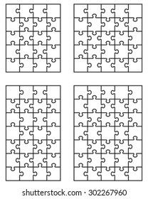 Vector illustration of four white puzzles, separate pieces