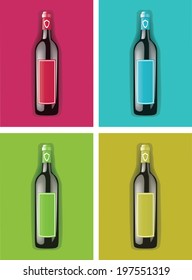 vector illustration of four wine bottles with blank labels