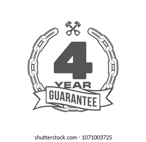 Vector illustration Four Years Warranty icon background with ribbon and anchor chain isolated on white. Poster, label, badge or brochure template. Banner with Logo 4 years guarantee Label obligations