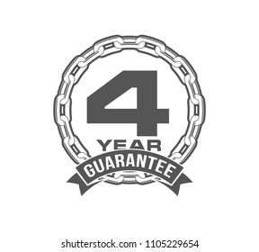 Vector illustration Four Years Warranty icon background with ribbon and anchor chain isolated on white. Poster, label, badge or brochure template. Banner with Logo 4 years guarantee Label obligations