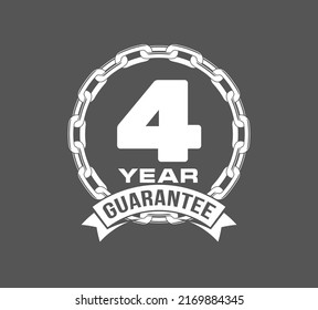 Vector illustration Four Years Warranty icon background with ribbon and anchor chain isolated on Black. Poster, label, badge or brochure template. Banner with Logo 4 years guarantee Label obligations