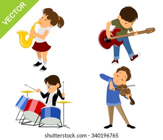 Vector illustration of a four young musicians