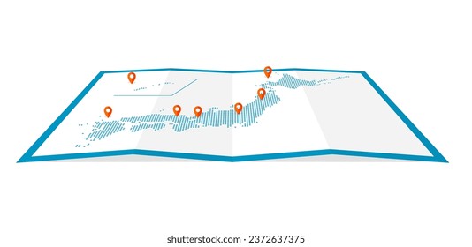 Vector illustration of four-fold Japan map ( dot pattern )