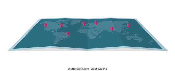 Vector illustration of four-fold world map ( drawn with circular dots )