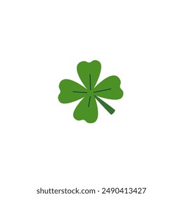 Vector illustration of a four-leaf clover, a traditional element for St. Patrick's Day. Leprechaun mascot done in flat cartoon style and isolated background.