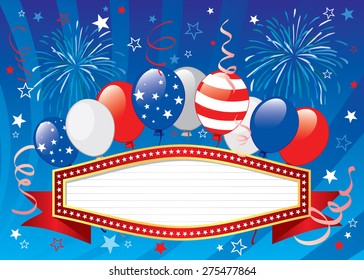 Vector illustration of Fourth of july balloons with ribbon. Objects are layered.