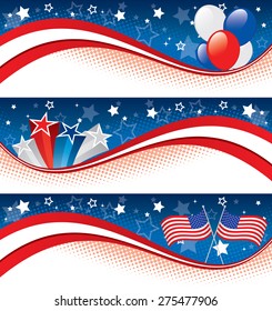 Vector illustration of fourth of july banners. Banners are layered, objects are logically grouped.