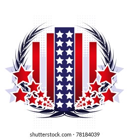 Vector illustration of fourth of july emblem with abstract american flag and star.