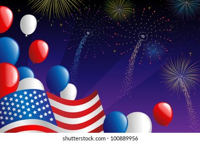 A vector illustration of Fourth of July fireworks celebration