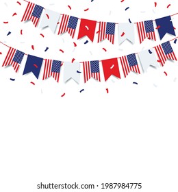 Vector Illustration of the Fourth of July. Garland with the flag of US on a white background.
