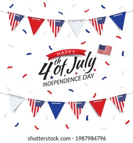 Vector Illustration of the Fourth of July. Garland with the flag of US on a white background.
