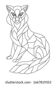 Vector Illustration of fox. Black and white vector illustration for coloring book. Beautiful drawings with patterns and small details. 