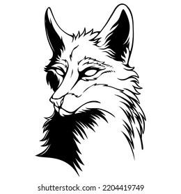 vector illustration The fox in a cool position turns its head backwards black and white design